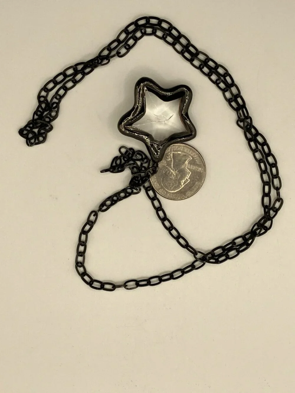 Star Glass Pendant Black Stainless Steel 27-inch adjustable Paperclip Chain NEW